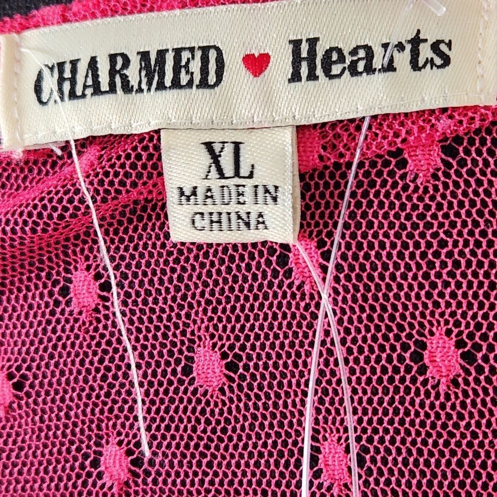 Semi Sheer Polka-Dot Tulle Blouse/Tank HOT PINK Feminine Romantic 90s Y2K - Picture 9 of 10